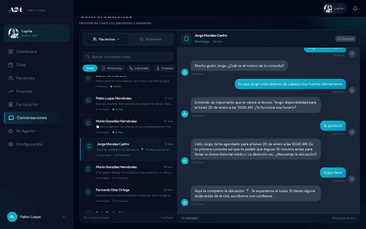 Detalle de una conversación de WhatsApp