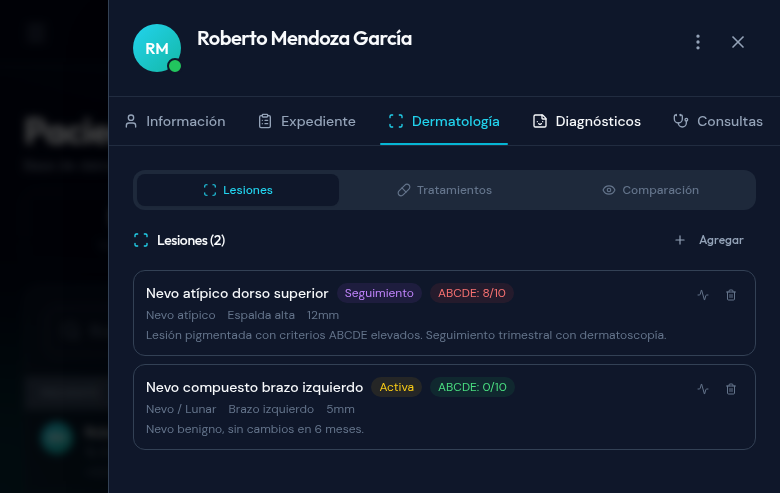 Seguimiento de lesiones con scoring ABCDE