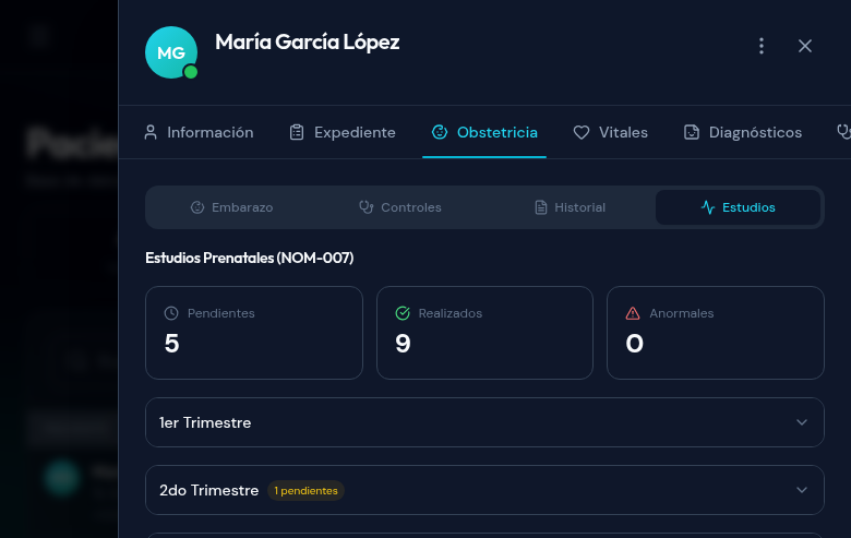 Estudios por trimestre según NOM-007