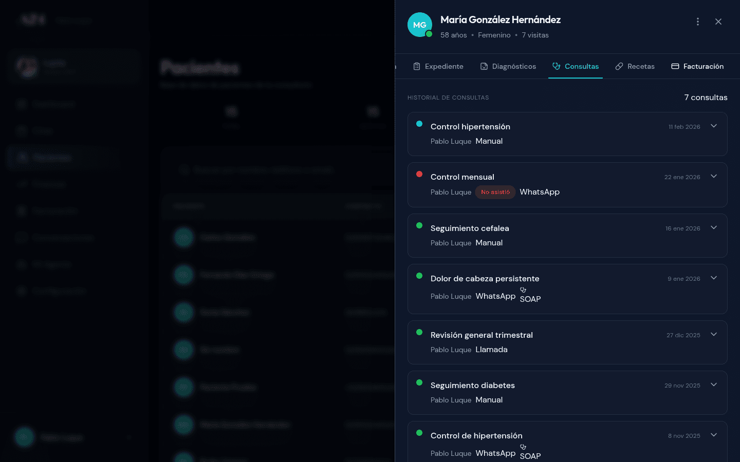 Lista de consultas del paciente