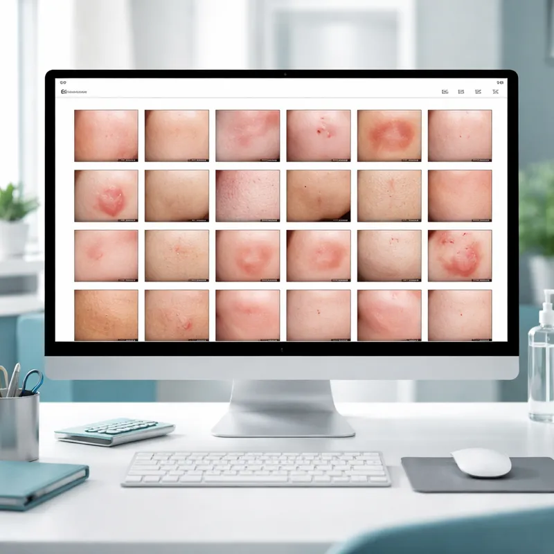 Sistema de gestión de imágenes clínicas dermatológicas organizadas cronológicamente en monitor